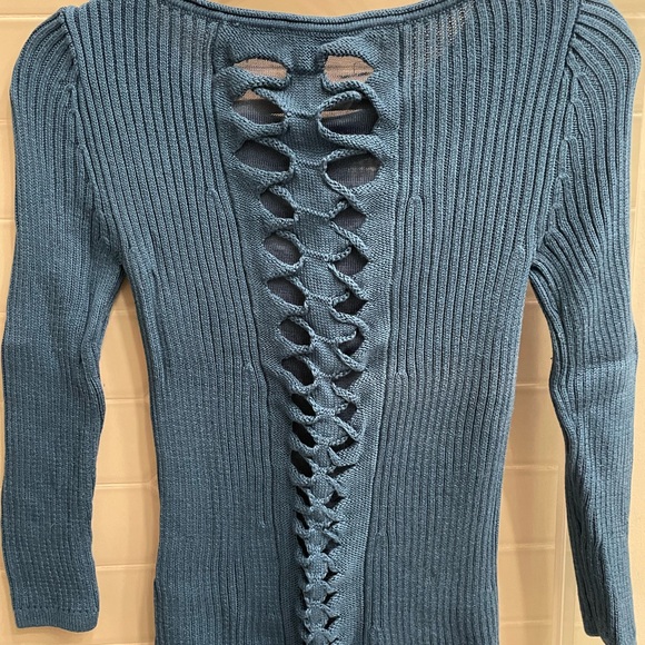 Teal Armani Exchange designer ribbed lightweight cotton sweater. - Picture 2 of 5